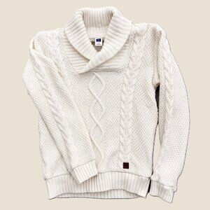 Janie and Jack Ivory Cable Knit Shawl Collar Chunky Sweater Kids 7 Winter Preppy